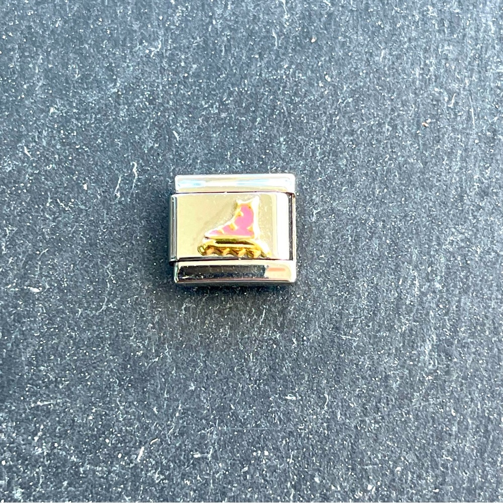 Zoppini stainless steel & gold pink rollerblades charm